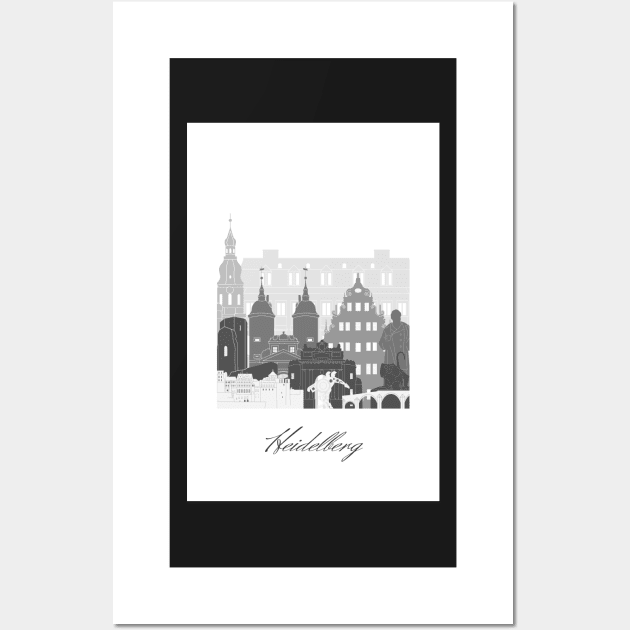 Heidelberg, Germany, map skyline - 05 style Wall Art by GreenGreenDream